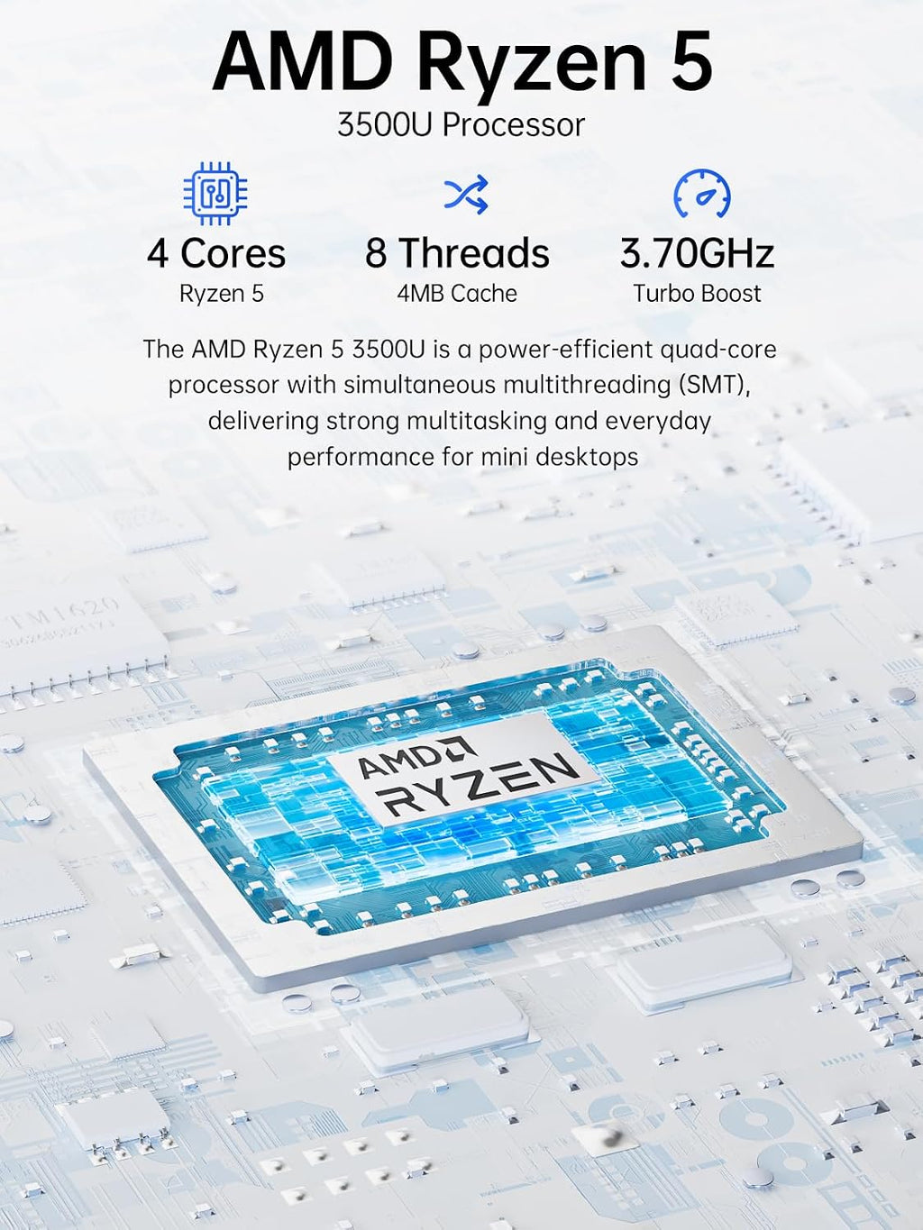 GMKtec G10 Mini PC Computer, Ryzen 5 3500U (Beats 4300U/N150/3300U), 16GB RAM 512GB SSD 2.5GbE NIC LAN Desktop Office Home Business HTPC, Triple 4K Display, WiFi, BT, USB-C, DP, Type-C PD, HDMI 2.1