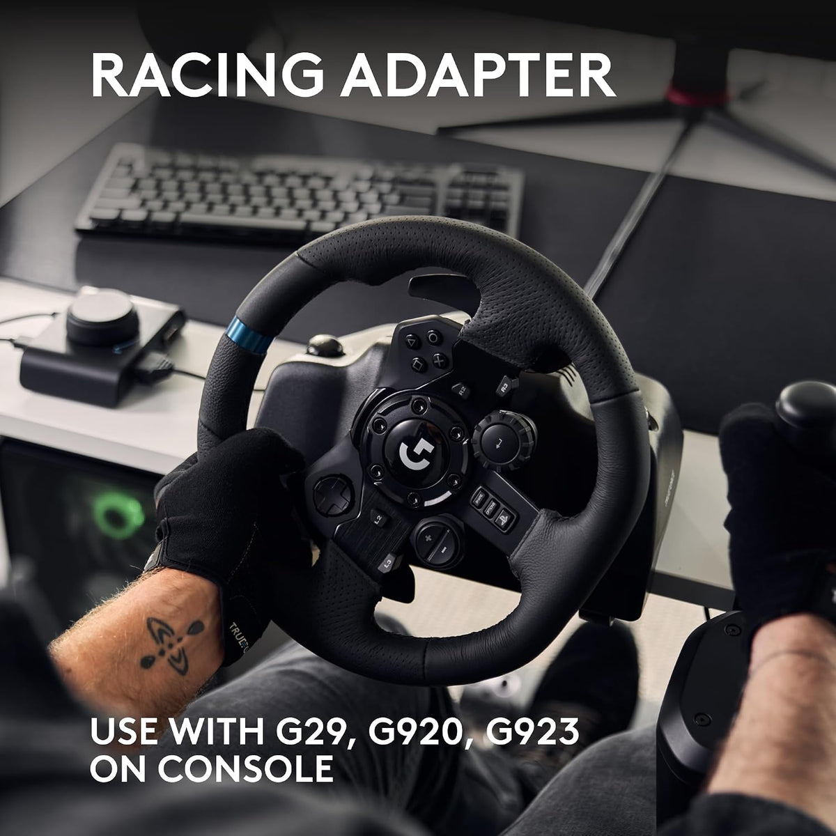 Logitech G923 Racing Wheel and Pedals + RS Shifter & Handbrake + Racing Adapter Bundle - PS5/PS4/PC