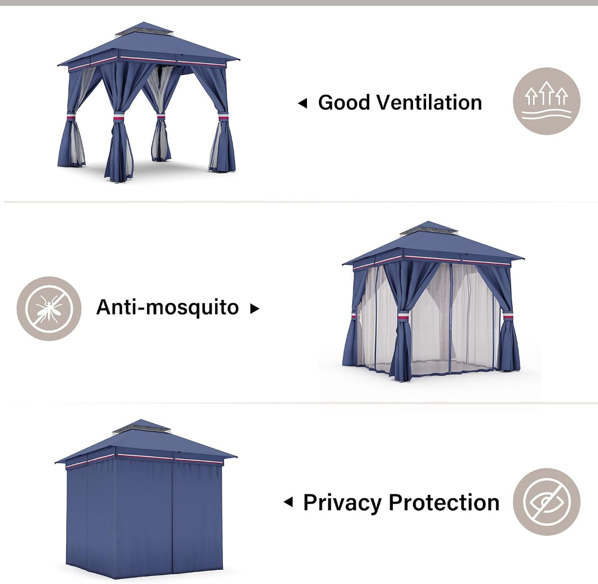 LAUSAINT HOME Patio Gazebo 8'x8', Outdoor Heavy Duty Party Tent Shelter with Double Roofs, Mosquito Nettings and Privacy Screens for Backyard, Garden, Lawn, Classic Blue