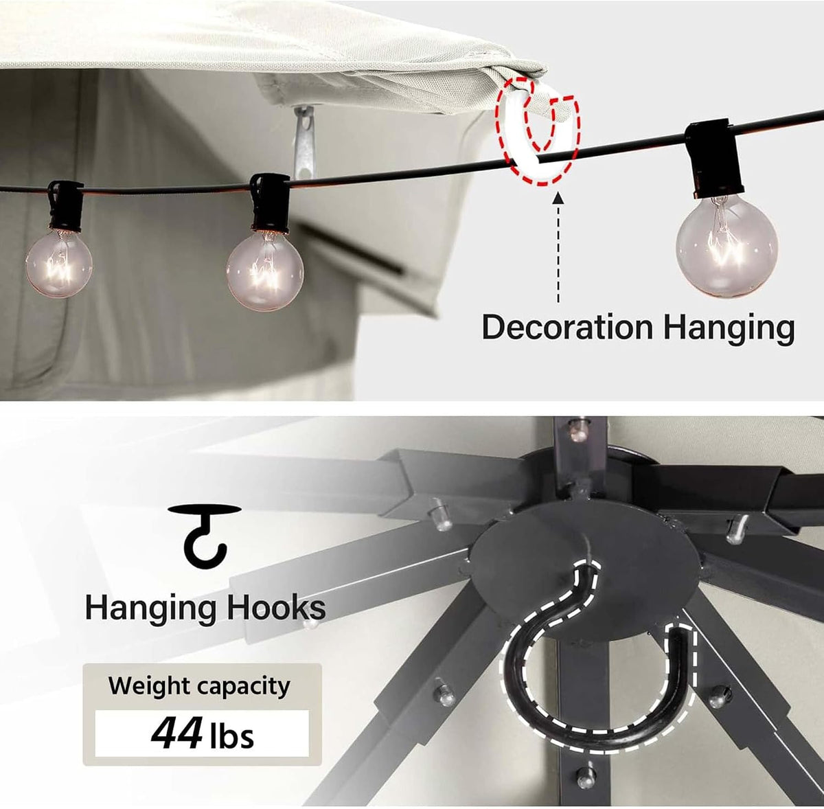 LAUSAINT HOME Patio Gazebo 10'x10' Wood-Grain, Outdoor Heavy Duty Party Tent Shelter with Double Roofs, Mosquito Nettings and Privacy Screens for Backyard, Garden, Lawn, Cream White