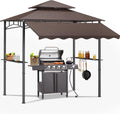 8'X8' Grill Gazebo Canopy - Heavy Duty Steel Frame, Double Tiered Grill Canopy for Outdoor Grill W/Shelves, Ceiling Hooks, Ground Stakes, Patio Canopys Tent BBQ Gazebo Backyard (Brownness)