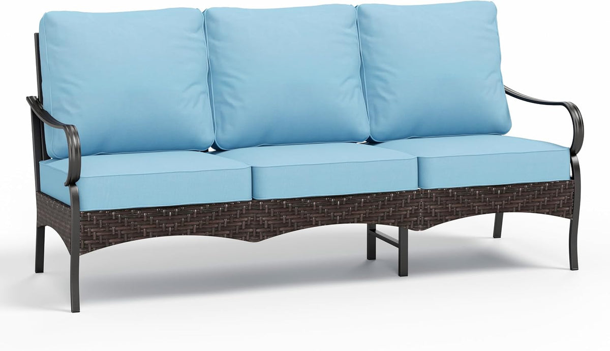 MFSTUDIO Outdoor Patio Furniture Set, Metal Outdoor Conversation Sofa, Rattan Wicker Patio Sectional Sofa Set for Garden Backyard Lawn，Blue