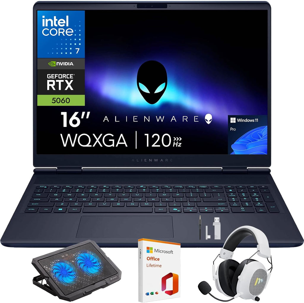 Alienware 16 Aurora Laptop, 16' WQXGA 120Hz Display, Intel Core 7-240H Series 2, NVIDIA GeForce RTX 5060, 32GB DDR5 RAM, 1TB SSD, Wi-Fi 7, Windows 11 Pro, w/Mytrix Accessory & Lifetime Office - Blue