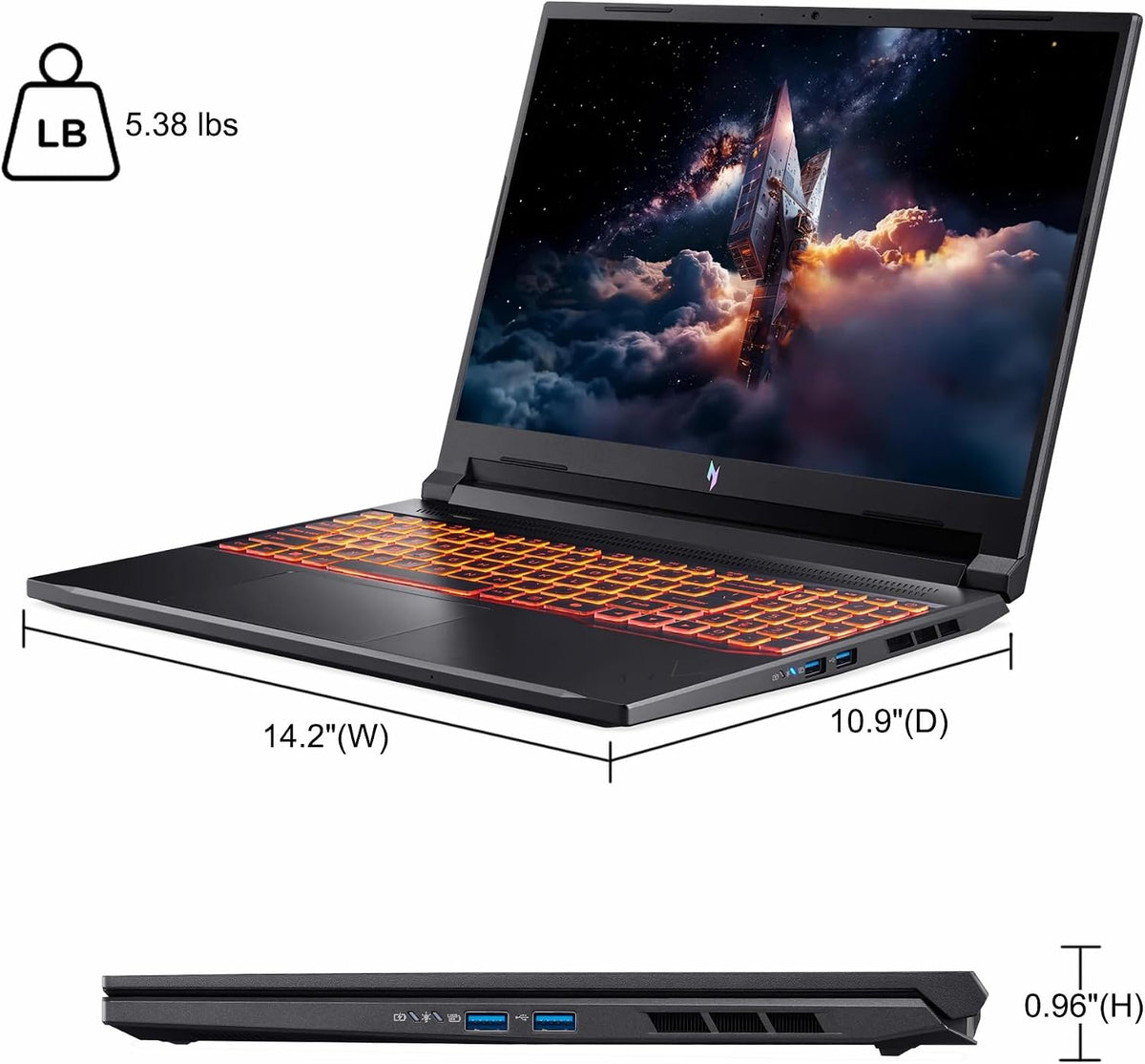 Acer Nitro V 16 AI Gaming Laptop 16' WUXGA IPS 180Hz AMD Zen 4 Hexa-core Ryzen 5 240 32GB RAM 4TB SSD GeForce RTX 5050 (Up to 421 AI Tops) Backlit Win11 ICP Hub