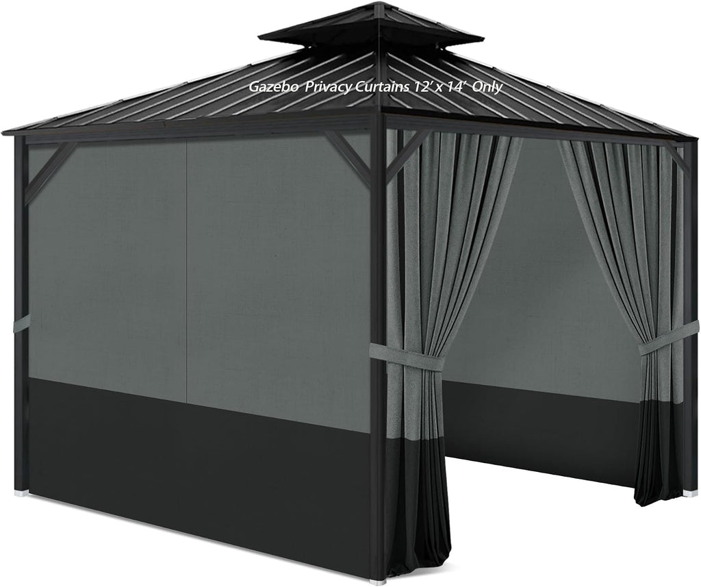 Gazebo Privacy Curtains 12 x 14' with Zipper 4-Panels Side Wall Universal Replacement for Patio, Outdoor Canopy, Garden and Backyard Gray and Black (Curtain Only)