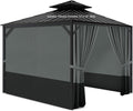 Gazebo Privacy Curtains 12 x 14' with Zipper 4-Panels Side Wall Universal Replacement for Patio, Outdoor Canopy, Garden and Backyard Gray and Black (Curtain Only)