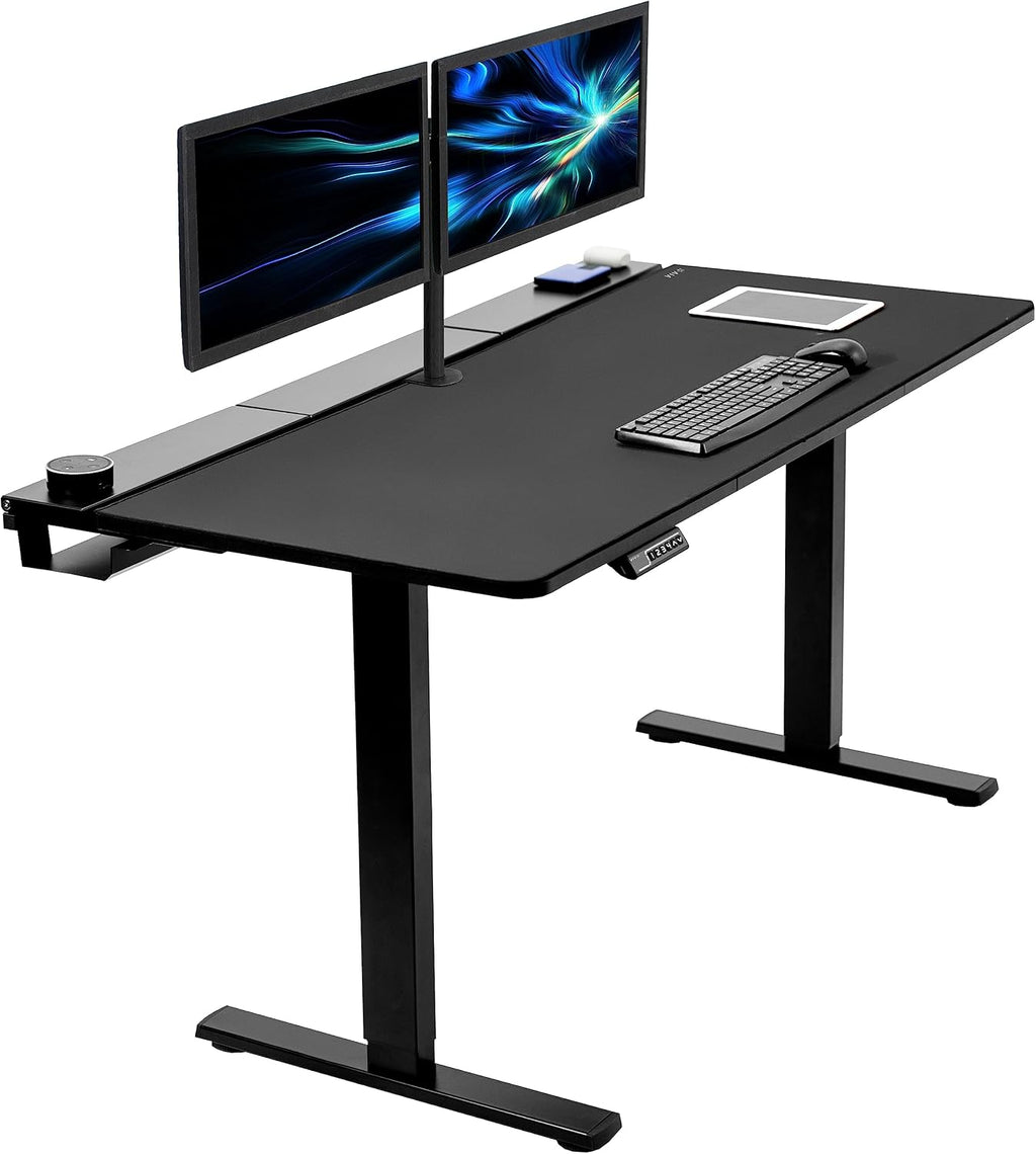 VIVO Electric 60 x 30 in Standing Adjustable Gaming Desk with Hidden Cable Trays, Full-Size Mouse Pad, Holds 220 lbs, Black Top Black Frame, DESK-KIT-1B6-P3B