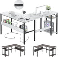 Unikito L Shaped Computer Desk with Magic Power Outlets and USB Charging Ports, Sturdy Reversible Corner Desk with Storage Shelves, Modern Work Desk for Home Office, Easy to Assemble, White Oak