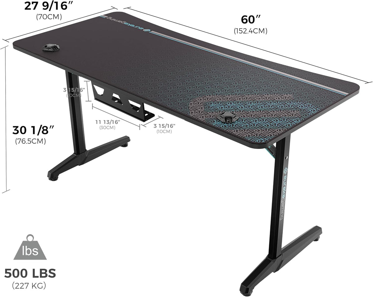 EUREKA ERGONOMIC Gaming Desk 60' Home Office Computer Desk, New Polygon Legs Design, Captain Series (60 Inch, Black)