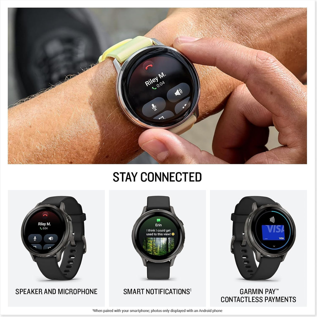 Garmin Venu 4 (41mm) GPS Smartwatch Slate with Black Silicone Band Bundle w/Deco Essentials Charging Dock, 3-Pack Dust Covers & 2-Pack 1.2' Screen Protectors