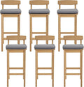 Patio Bar Stools Set of 6, Solid Acacia Wood Patio Barstools with Footrest, 28.5' Counter Height Outdoor Bar Stools, High Top Patio Bar Chairs for Balcony/Deck/Kitchen Island/Bistro, Grey