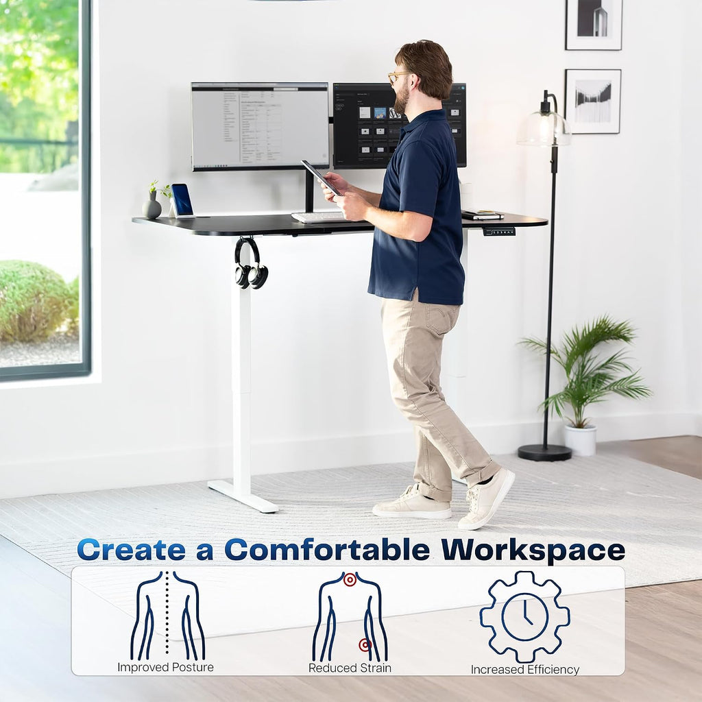 VIVO Electric 63 x 32 in Standing Desk, Memory Height Adjustment, 1B Series, Holds 220 lbs, Black Carbon Fiber Top White Frame, DESK-KIT-1W1R