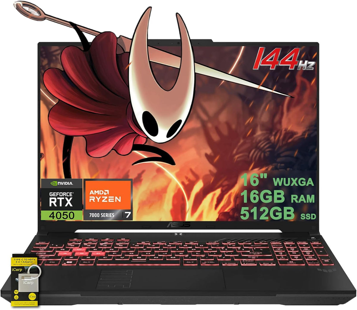 ASUS TUF Gaming A16 Laptop 16' WUXGA IPS 144Hz AMD 6-core Ryzen 7 7445HS 16GB DDR5 512GB SSD NVIDIA GeForce RTX 4050 (Up to 194 AI Tops) RGB Backlit USB4 Two-Way AI Noise Cancelation Win11 w/ICP Hub