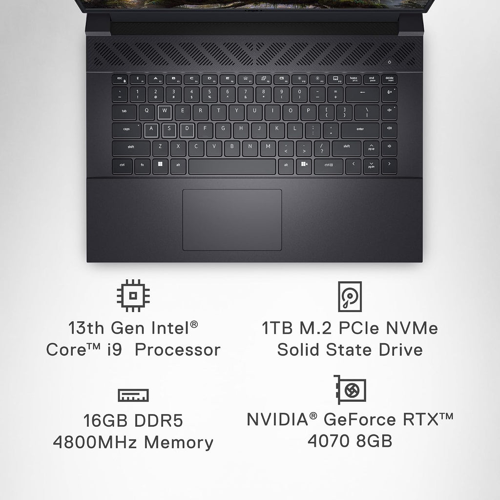 Dell G16 7630 Gaming Laptop - 16-inch QHD+ 240Hz 3ms Display, Intel Core i9-13900HX, 16GB DDR5 RAM, 1TB SSD, NVIDIA GeForce RTX 4070 8GB GDDR6, Windows 11 Home, Onsite Service - Metallic Nightshade