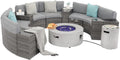 SUNSITT 12 Piece Patio Furniture Set with Propane Fire Pit Half-Moon Patio Set Outdoor Round Sectional Sofa with 36' Grey Gas Fire Table & Tank Holder, Grey Rattan