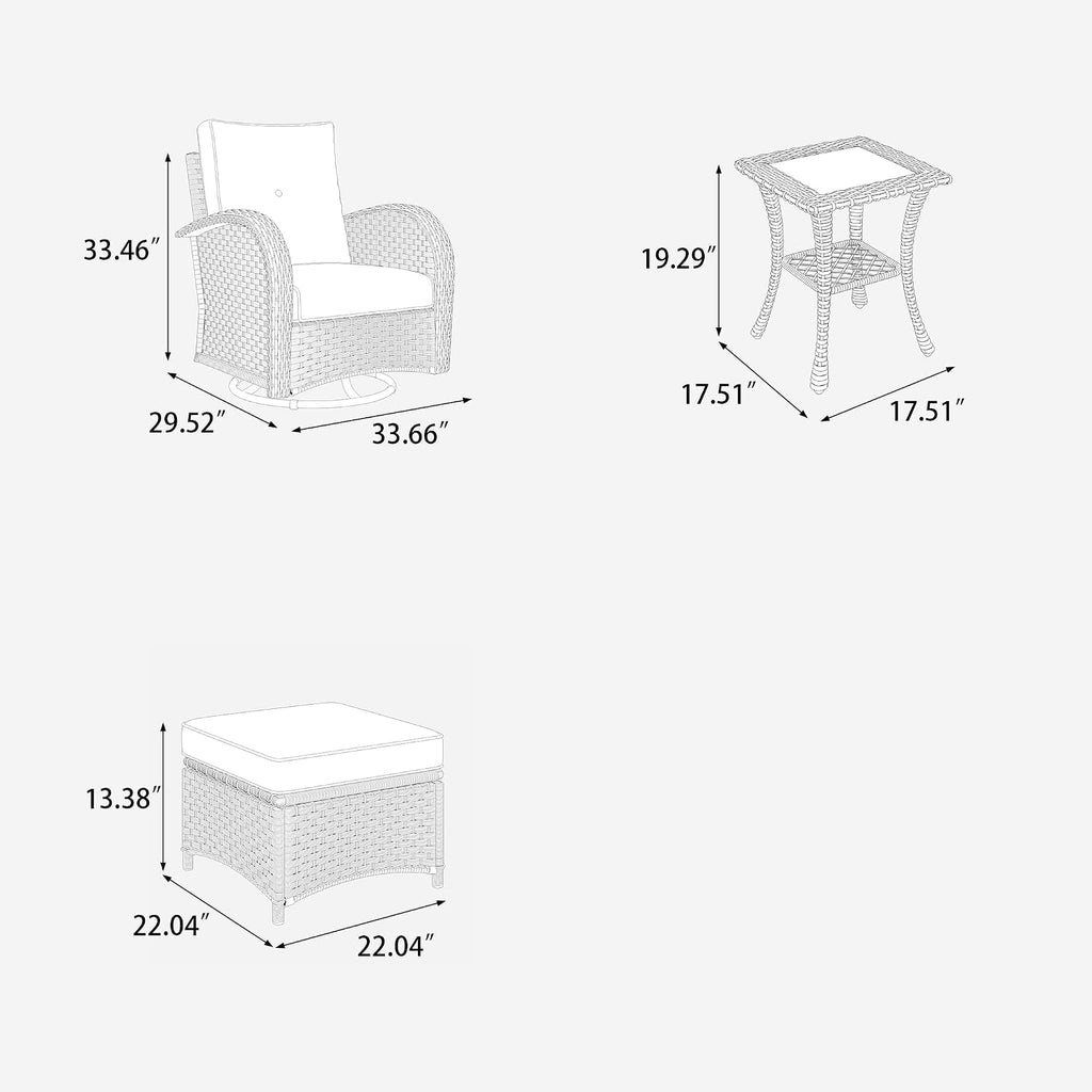 LayinSun 5 Pieces Outdoor Patio Furniture Set, Rattan Wicker Sectional Swivel Rocker Chairs Sets