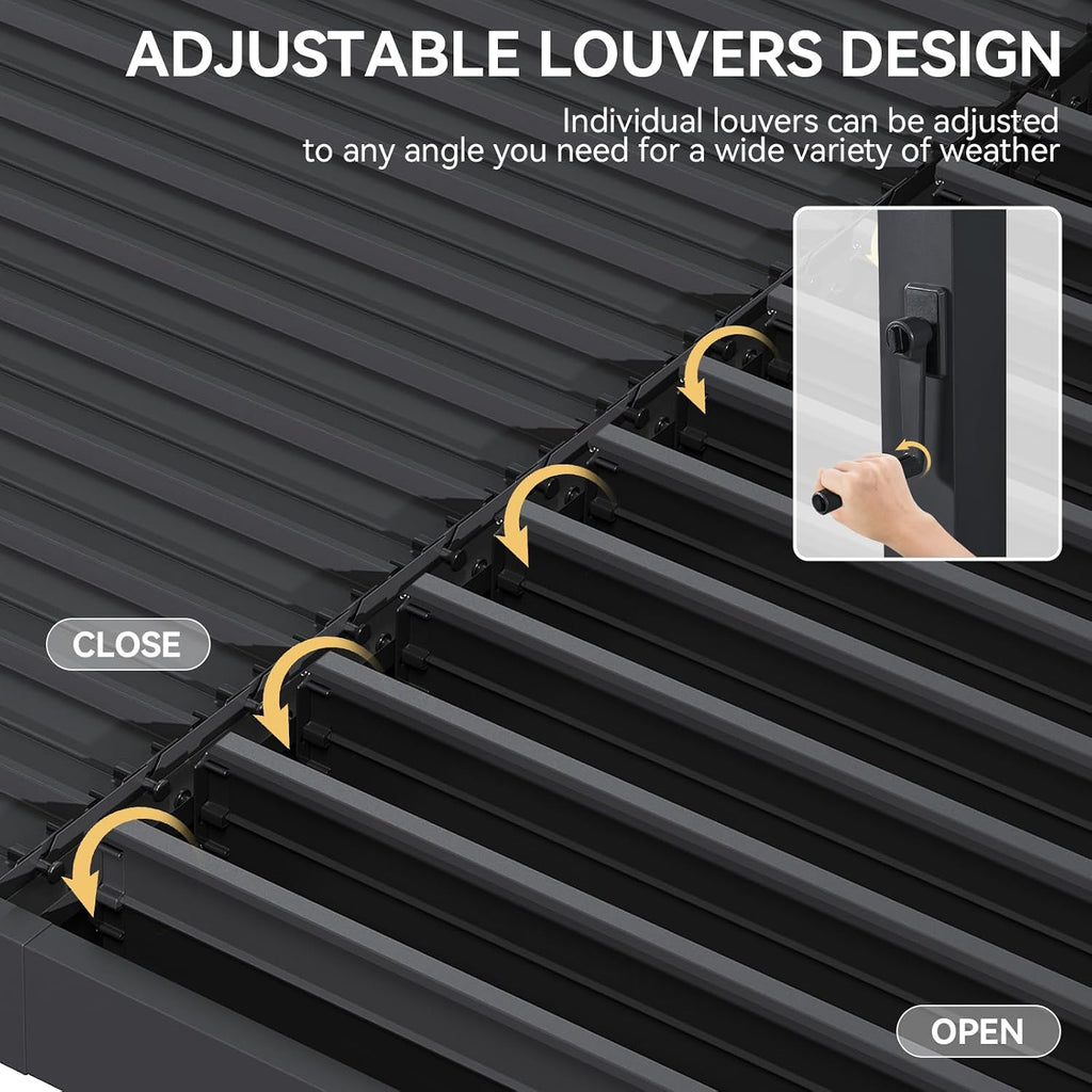 Aoxun Louvered Pergola 10' x 20' 96S Outdoor Metal Pergola with Adjustable Top for Patio, Decks, Gardens and Backyards, Easy Assembly via Structural Patent, Gray