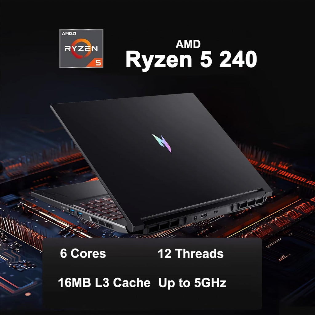 acer Nitro V 16 AI Gaming Laptop 16' WUXGA IPS 180Hz AMD 6-core Ryzen 5 240 32GB DDR5 512GB SSD GeForce RTX 5050 (Up to 421 AI Tops) Backlit Wi-Fi6E Type-C Win11 w/ICP Hub