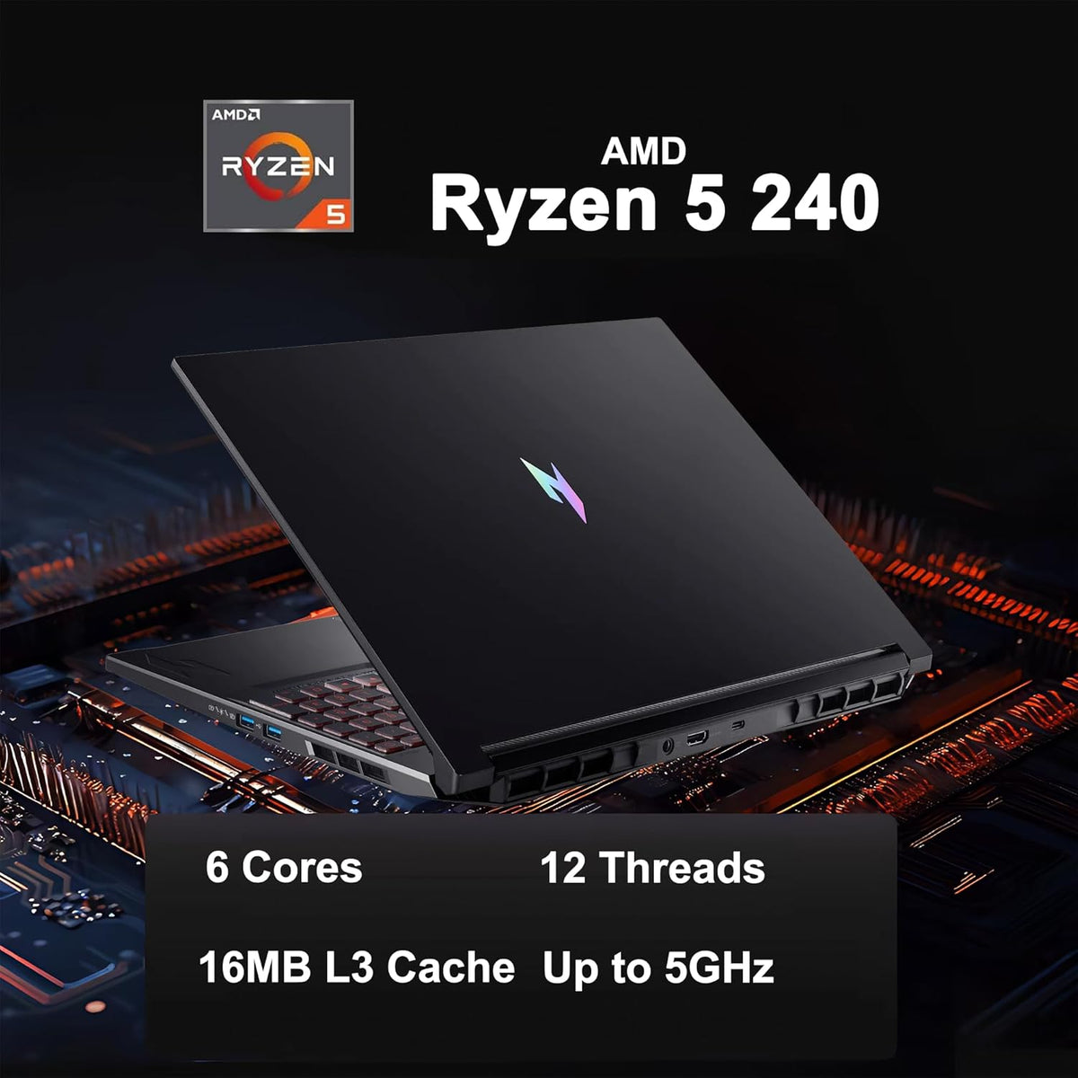 acer Nitro V 16 AI Gaming Laptop 16' WUXGA IPS 180Hz AMD 6-core Ryzen 5 240 16GB DDR5 1TB SSD GeForce RTX 5050 (Up to 421 AI Tops) Backlit Wi-Fi6E Type-C Win11 w/ICP Hub