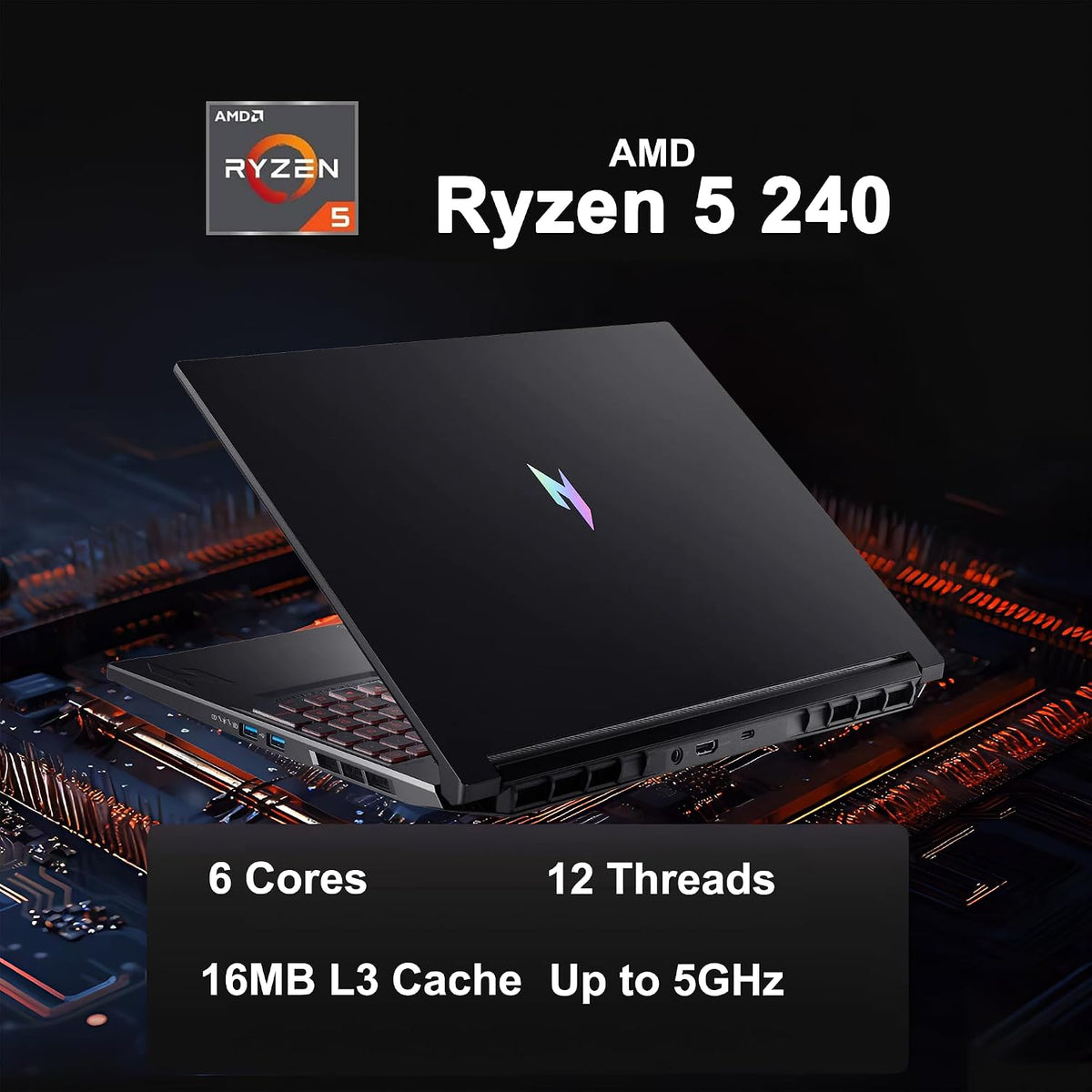 acer Nitro V 16 AI Gaming Laptop 16' WUXGA IPS 180Hz AMD 6-core Ryzen 5 240 32GB DDR5 1TB SSD GeForce RTX 5050 (Up to 421 AI Tops) Backlit Wi-Fi6E Type-C Win11Pro w/ICP Hub
