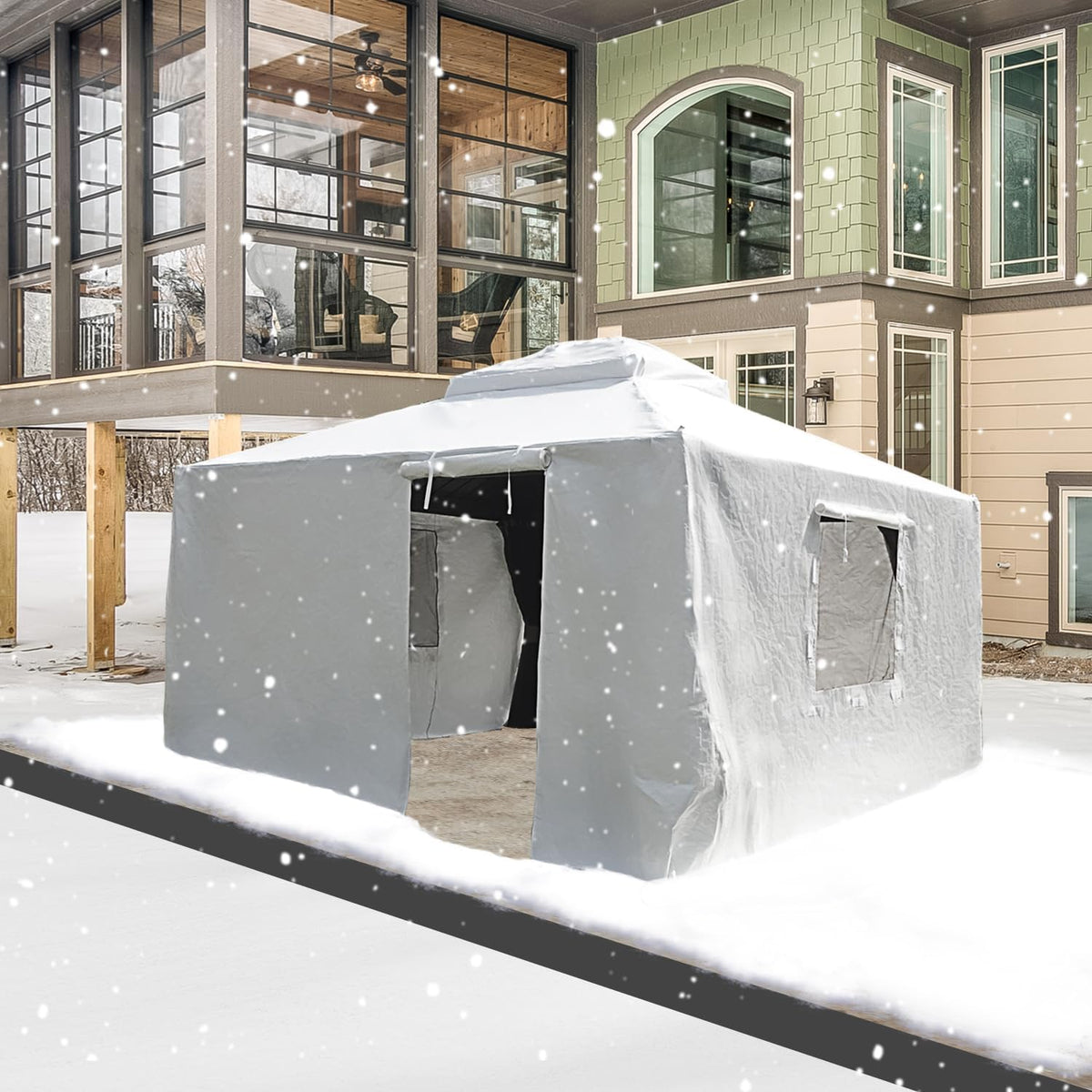 Domi 8' x 8' Universal Winter Gazebo Cover, All Season Waterproof Enclosed Cover with Sidewalls & Ventilated Mesh Windows, All-Weather Outdoor Cover for Hardtop Gazebos, White