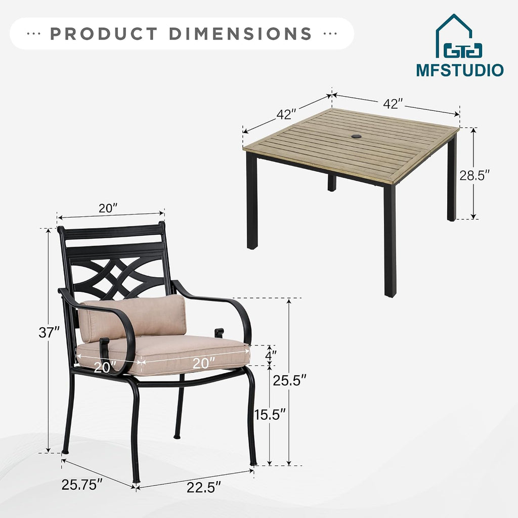 MFSTUDIO Patio Table and Chairs Set of 4, Patio Dining Sets for Deck Poolside Backyard & Garden, Outdoor Dining Set for 4 with Umbrella Hole