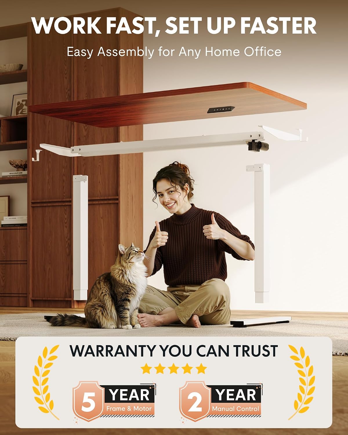 FLEXISPOT EN1 One-Piece Standing Desk with 1-Inch Thick Seamless Desktop, 48'x24' Electric Height Adjustable Desk for Home Office, Multi-Monitor Setups & Easy Assembly, Mahogany