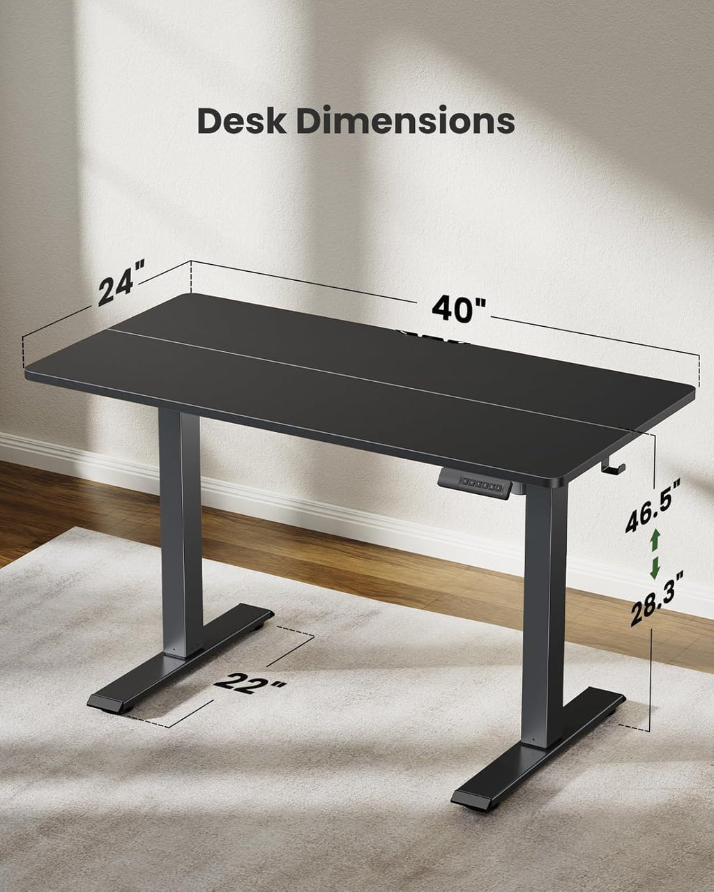 Marsail Electric Standing Desk, Adjustable Height Stand up Desk, 40 x 24 Inches Sit Stand Home Office Desk, Computer Desk, Black