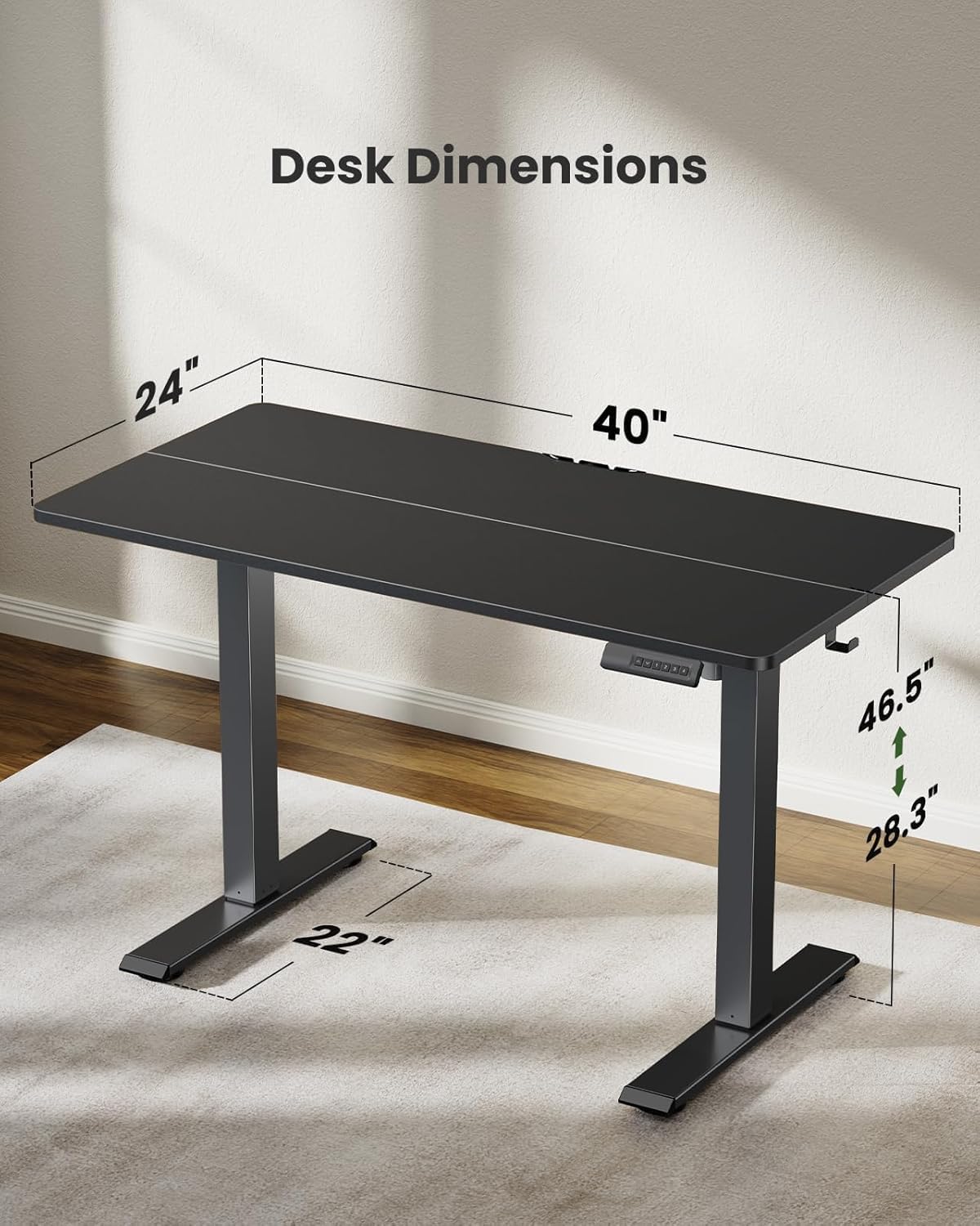 Marsail Electric Standing Desk, Adjustable Height Stand up Desk, 40 x 24 Inches Sit Stand Home Office Desk, Computer Desk, Black