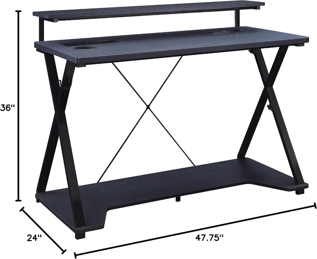 OSP Home Furnishings Checkpoint Ghost Battlestation Gaming Desk with RGB LED Lights, Black