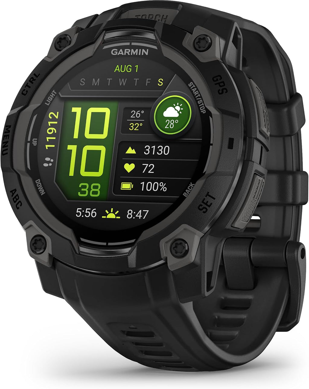 Garmin Instinct® 3 50mm, AMOLED Display, Rugged Outdoor GPS Smartwatch, Metal-Reinforced Bezel, Built-in Flashlight, Up to 18 Days of Battery Life, Charcoal