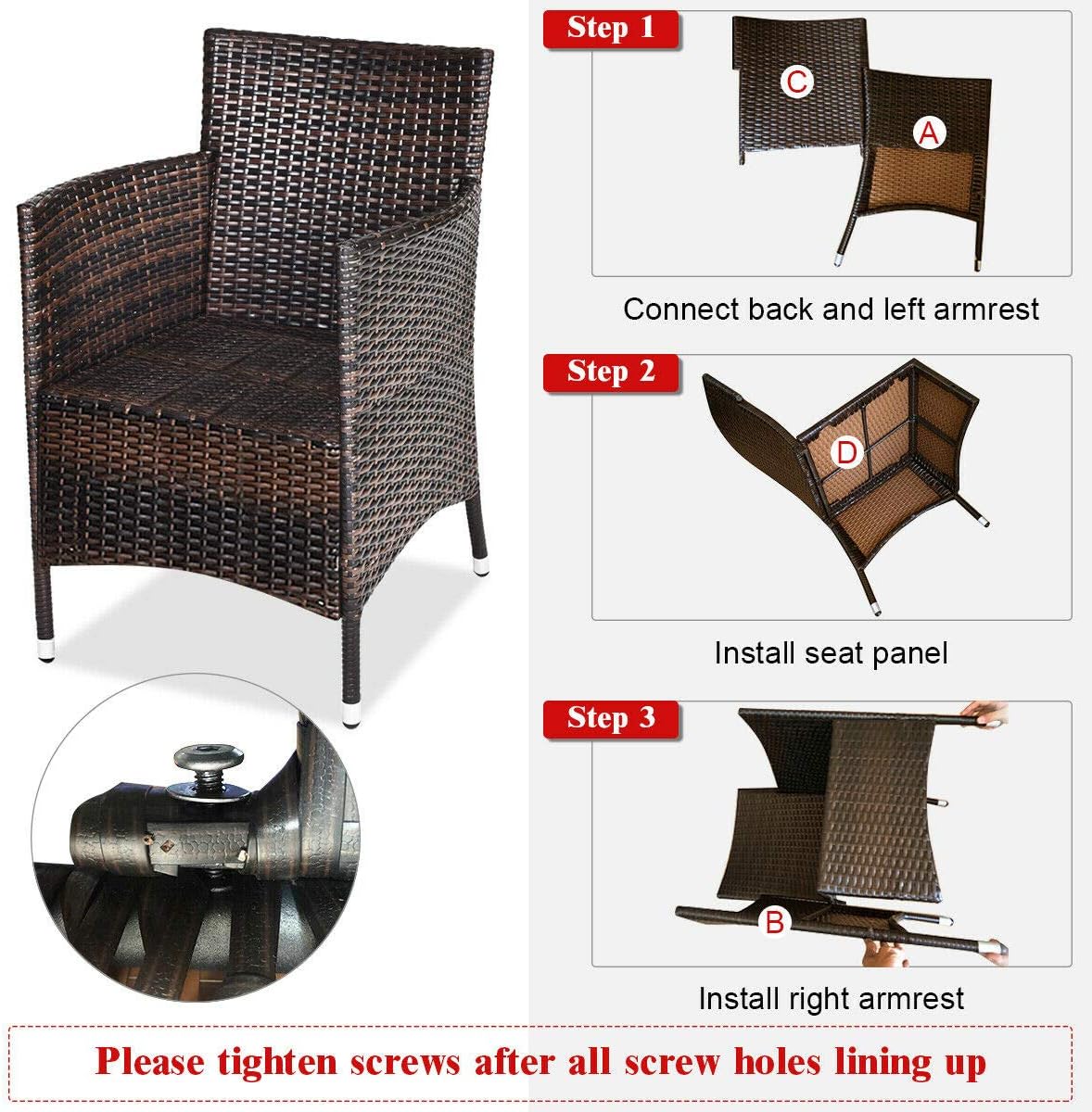 HAPPYGRILL 3 Piece Patio Set Wicker Rattan Furniture Set Outdoor Rattan Conversation Set with Coffee Table Chairs & Thick Cushions Bistro Sets for Patio Garden Lawn Backyard Pool