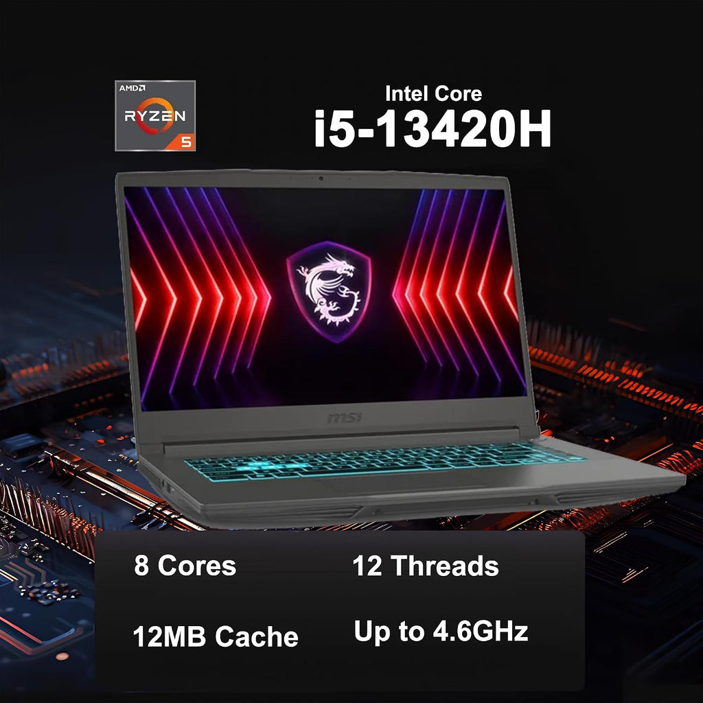 msi Thin 15 Gaming Laptop 15.6' FHD IPS 144Hz Intel Octa core i5-13420H (Beats i7-12650H) 16GB RAM 1TB SSD GeForce RTX 4050 Backlit Type-C Wi-Fi6E Win11 ICP Hub