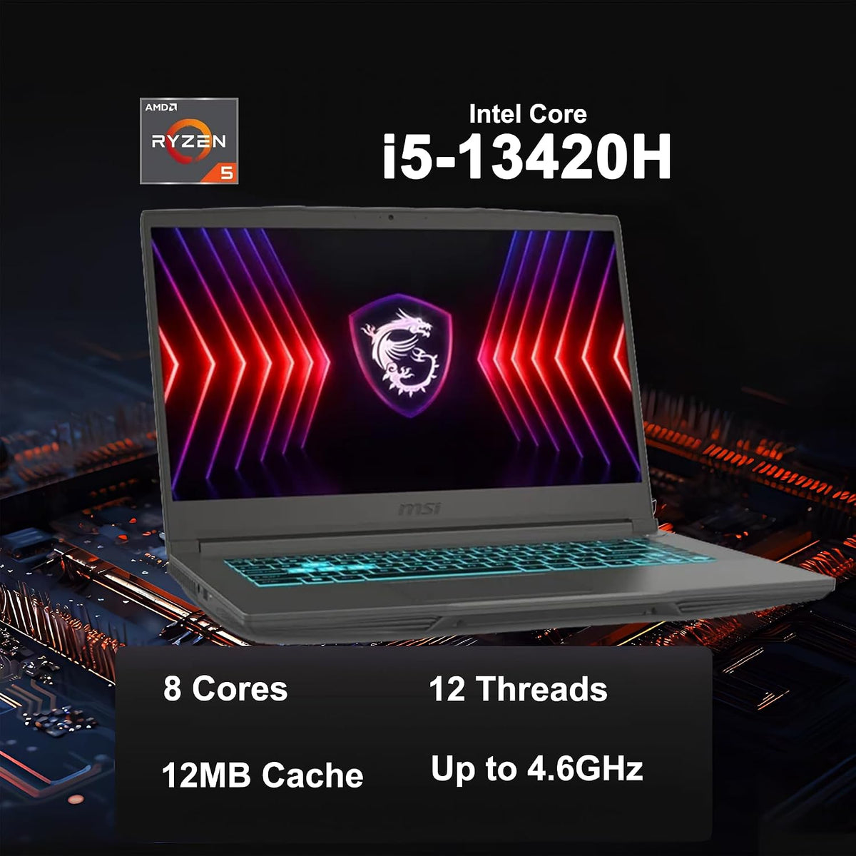 msi Thin 15 Gaming Laptop 15.6' FHD IPS 144Hz Intel Octa core i5-13420H (Beats i7-12650H) 16GB RAM 1TB SSD GeForce RTX 4050 Backlit Type-C Wi-Fi6E Win11 ICP Hub