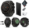 Garmin Fenix 8 51MM Solar Sapphire Premium Multisport GPS Smartwatch Carbon Gray DLC Titanium with Gray Silicone Band, Built-in LED Flashlight, Health & Fitness Smart Watch Bundle for Men & Women