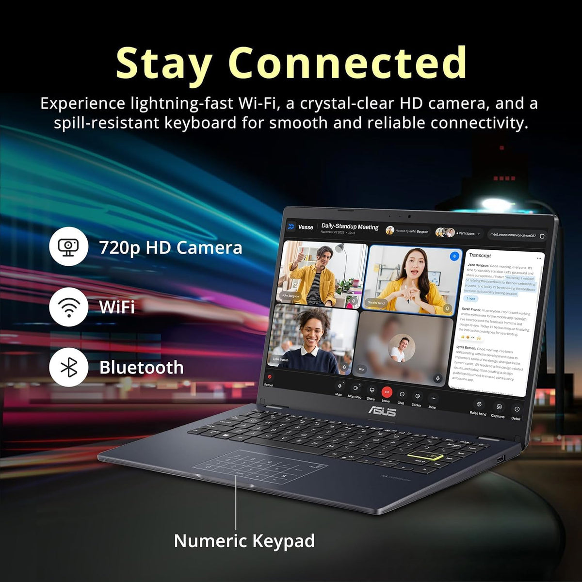 ASUS Vivobook go 14' FHD Laptop, Intel Pentium N6000 (Up to 3.30GHz), 1920x1080 Display, 4GB Memory, 64GB eMMC, 1-Year of Microsoft 365, NumberPad, Webcam, HDMI, Wi-Fi, Win11H in S Mode, E410KA