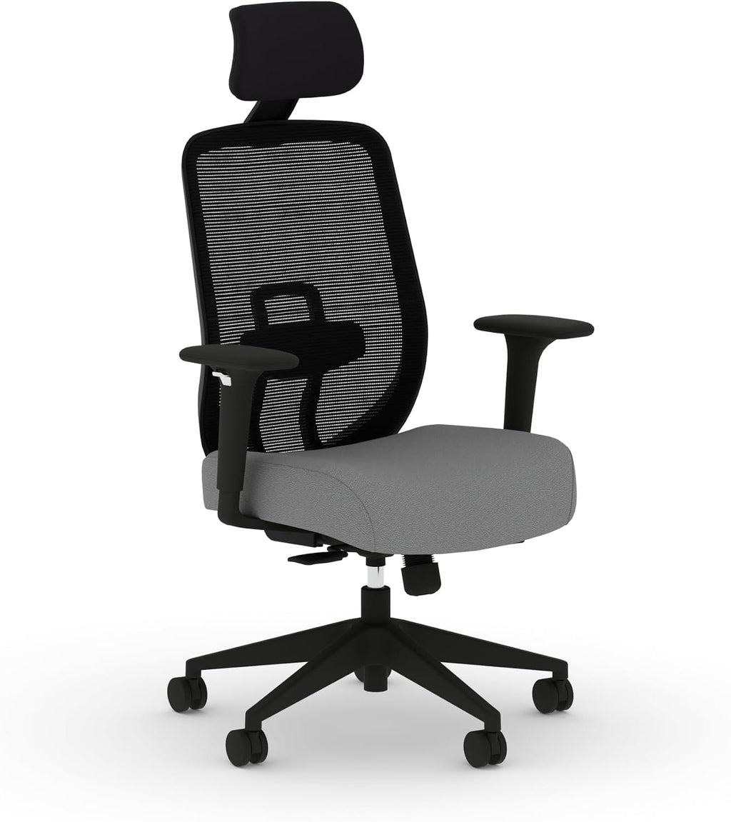 HON Altern Ergonomic Office Chair with Headrest, Arms, Wheels, Foam Cushion Seat, Mid Back Home Office Desk Chair Comfy, Gaming Chair, Height Adjustable Arms, Synchro-Tilt, Black Frame, Frost