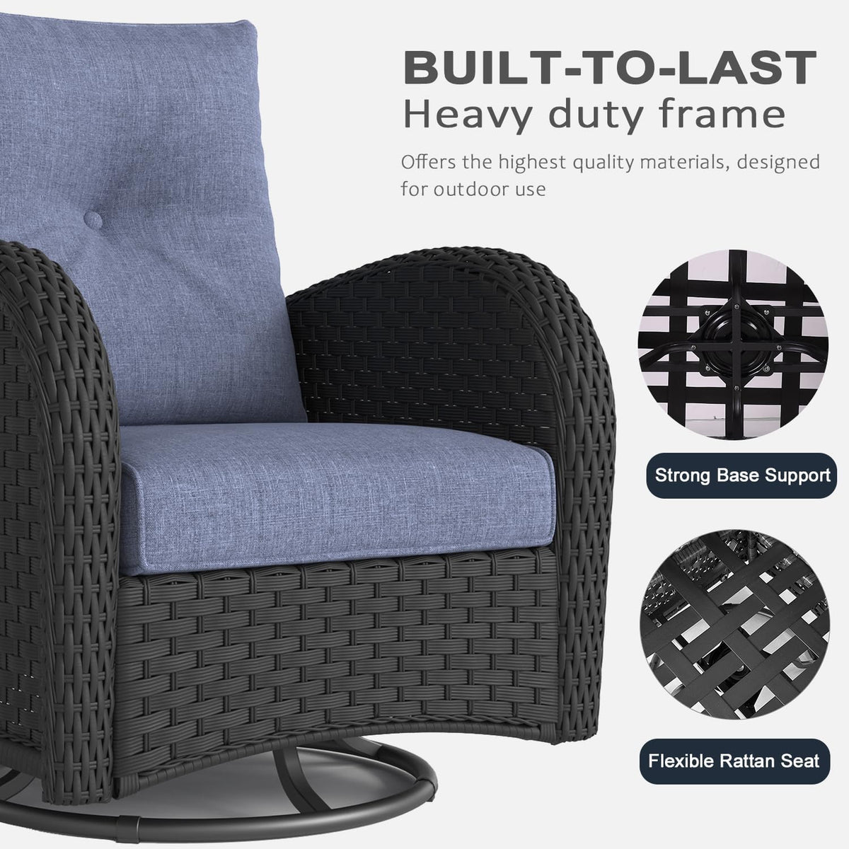 LayinSun 7 Pieces Outdoor Patio Furniture Set with Fire Pit Table, Rattan Wicker Sectional Swivel Rocker Chairs Sets