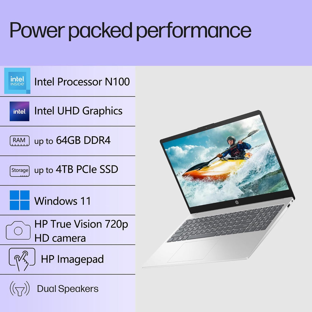 HP Essential 15.6' 2026 Laptop for Students & Professionals, Intel 4-Core N100, 8GB RAM, 256GB SSD, FHD Display, All-Day Battery Life, Office 365, Portable Lightweight Design, Windows 11, Type-C RJ45