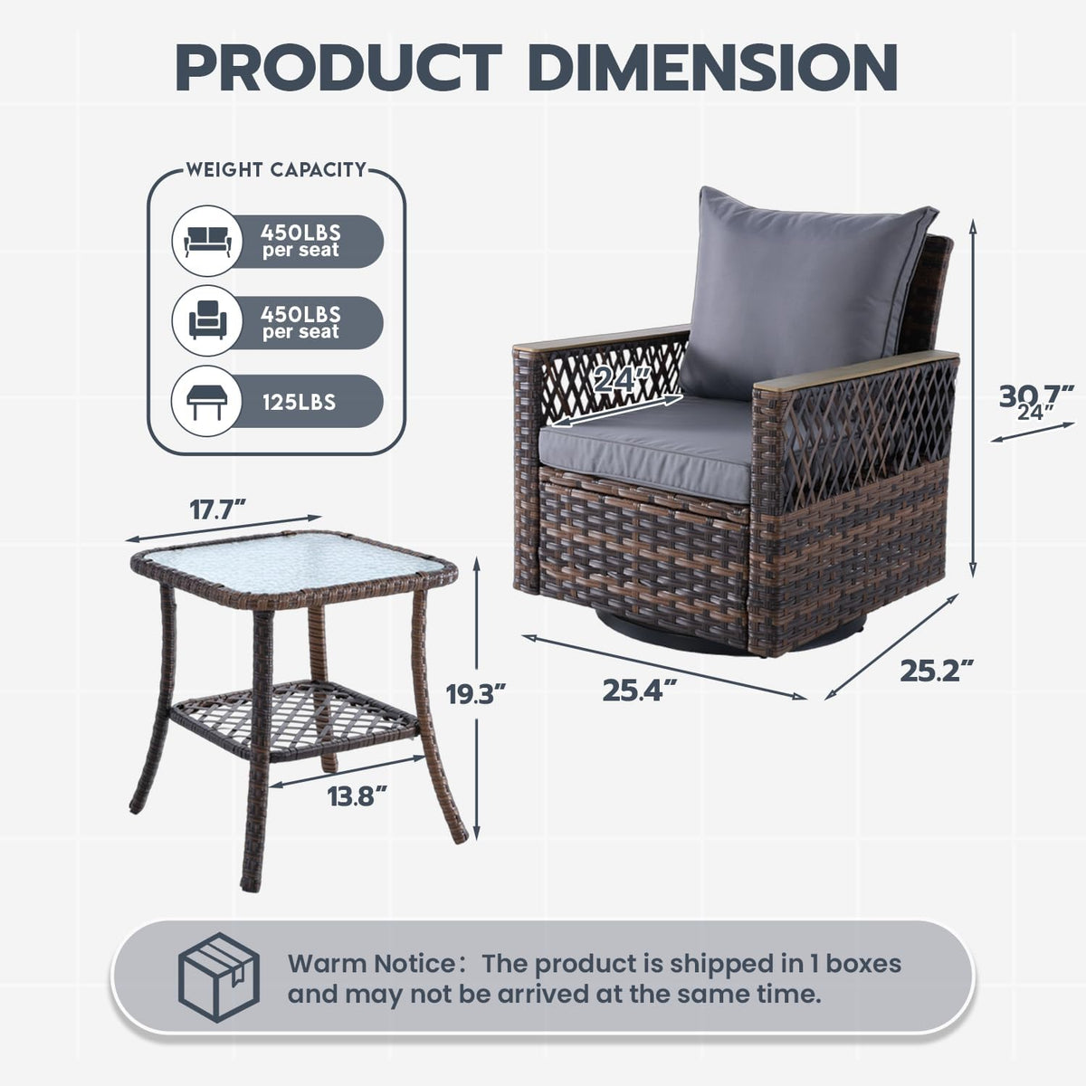 MELLCOM Outdoor Swivel Rocker Patio Chairs，3 Pieces Patio Bistro Set with Table Set, All-Weather Wicker Patio Furniture Set with Thickened Cushions and High Back for Garden, Backyard