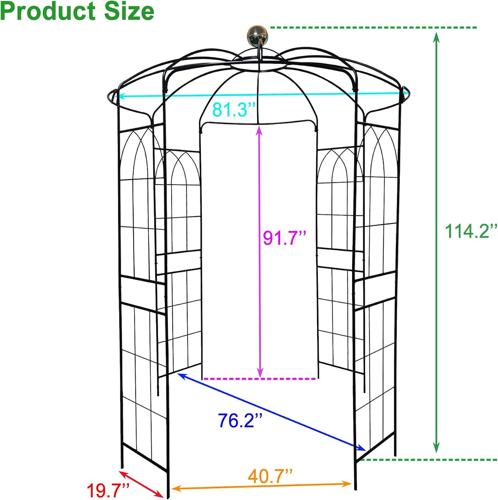 Metal Garden Arch Iron Pergola - 6.8ft Dia x 9.5ft High Birdcage Shape, Outdoor Wedding Ceremony Arbor, Black Iron Pavilion for Garden, Yard, and Patio Decoration