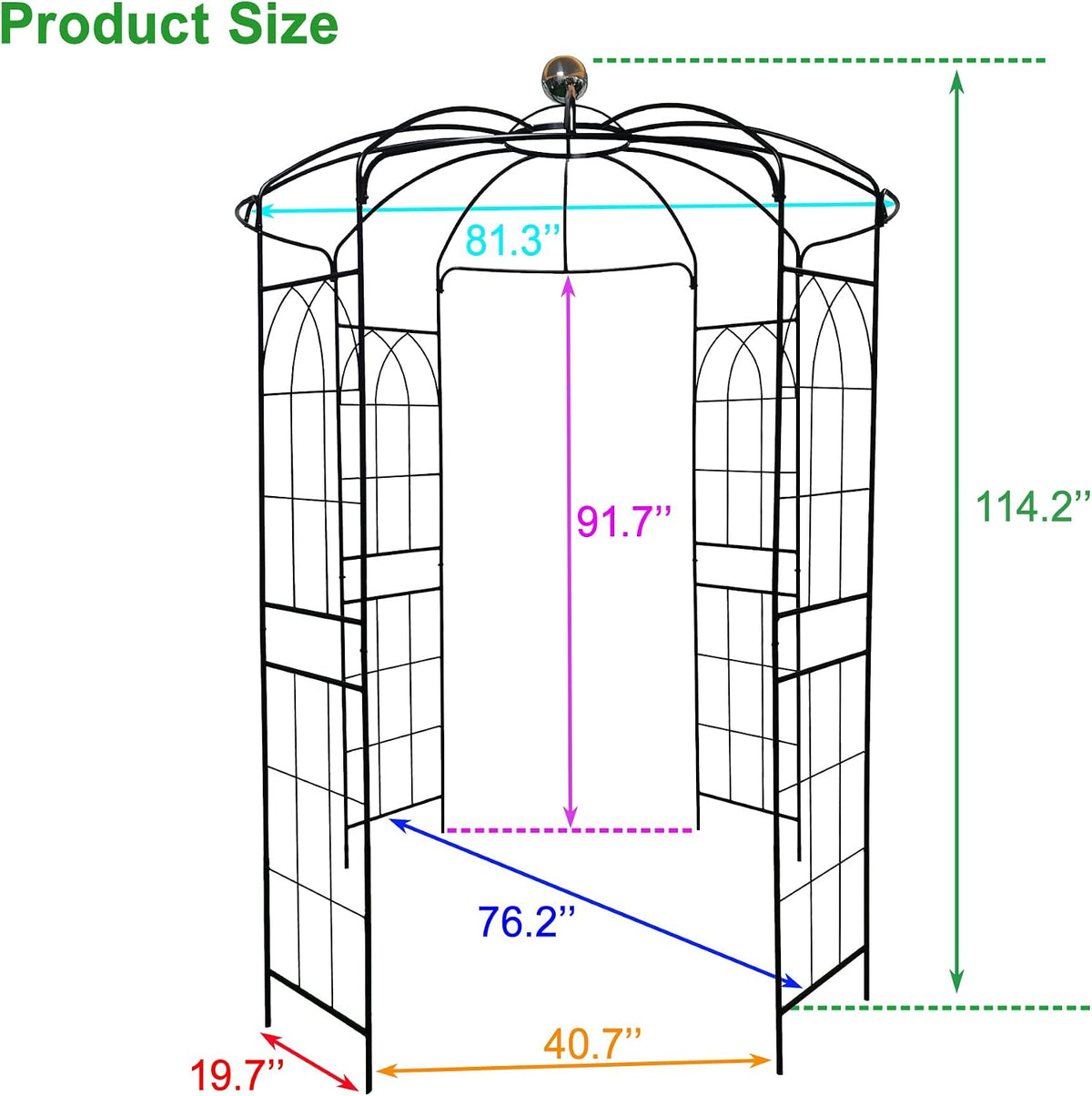 Metal Garden Arch Iron Pergola - 6.8ft Dia x 9.5ft High Birdcage Shape, Outdoor Wedding Ceremony Arbor, Black Iron Pavilion for Garden, Yard, and Patio Decoration