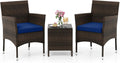 KOTEK 3 Piece Patio Furniture Set, Outdoor Wicker Patio Chairs with Soft Cushions & Tempered Glass Top Table, PE Rattan Bistro Set for Porch, Garden, Balcony (Navy)