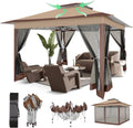 COBIZI 12x12 Pop Up Gazebos On Clearance - Upgrade Easy Up Metal Outdoor Gazebo Waterproof - Portable Gazebo with Mosquito Nettings, 4 Ropes 8 Stakes and Carry Bag for Patio Garden(Coffee)