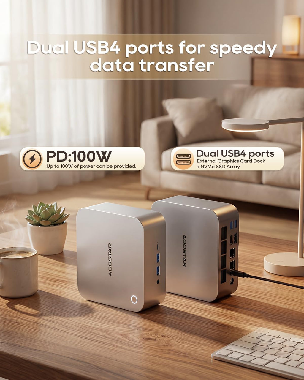 AOOSTAR MACO AMD Ryzen 7 H255 Mini PC(8C/16T, up to 4.9GHz), Support OpenClaw 24GB DDR5 1TB PCIe4.0, Radeon 780M Graphics, Support Four Display, with OCuLink Dual USB4, Dual 2.5G LAN/HDMI/WIFl6