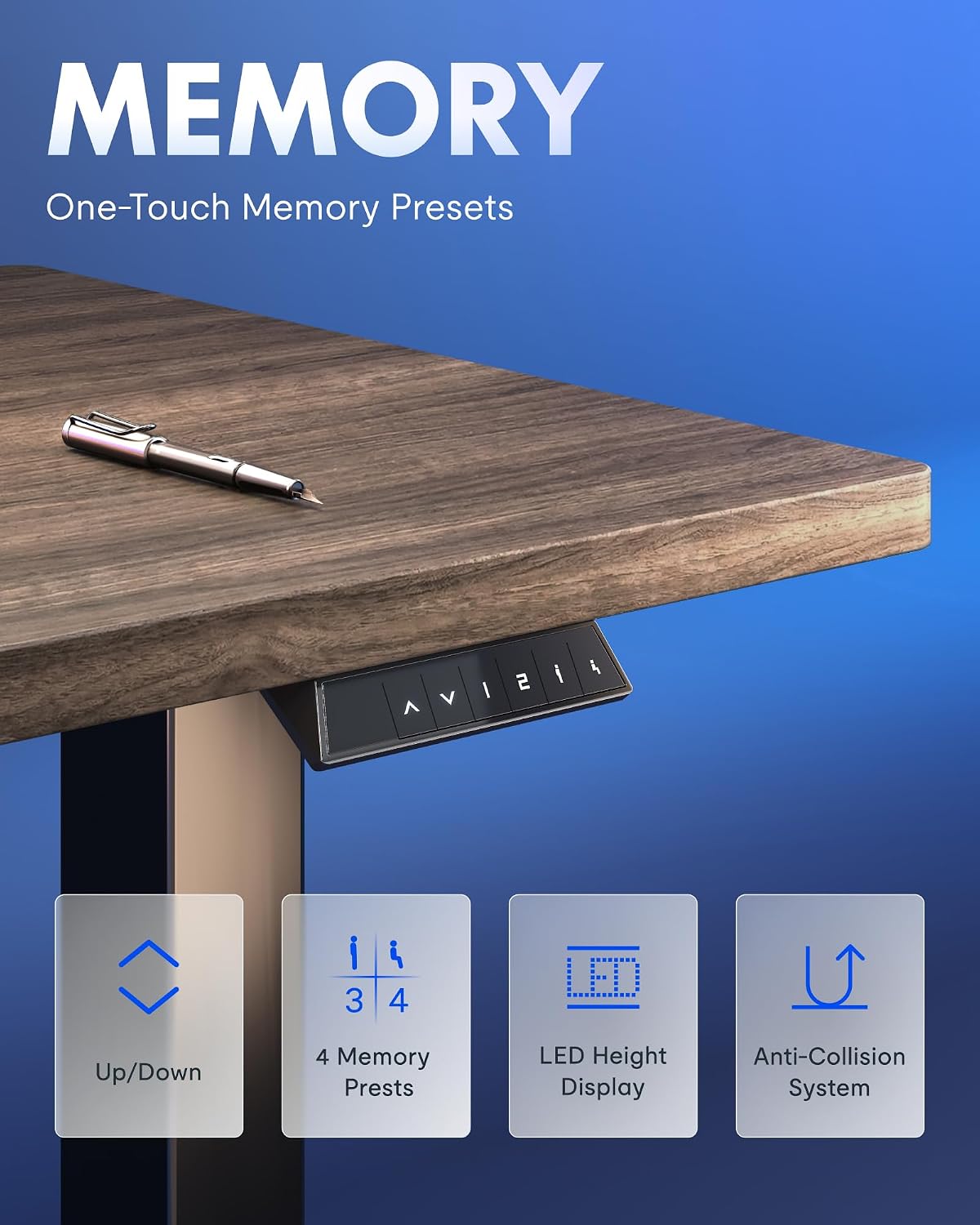 FLEXISPOT EN1 One-Piece Standing Desk, Electric Adjustable with 4 Memory Presets, 176 LBS Capacity, Stable & Quiet, Seamless Desktop for Home Office & Dual Monitors, 48'x24' Black Walnut