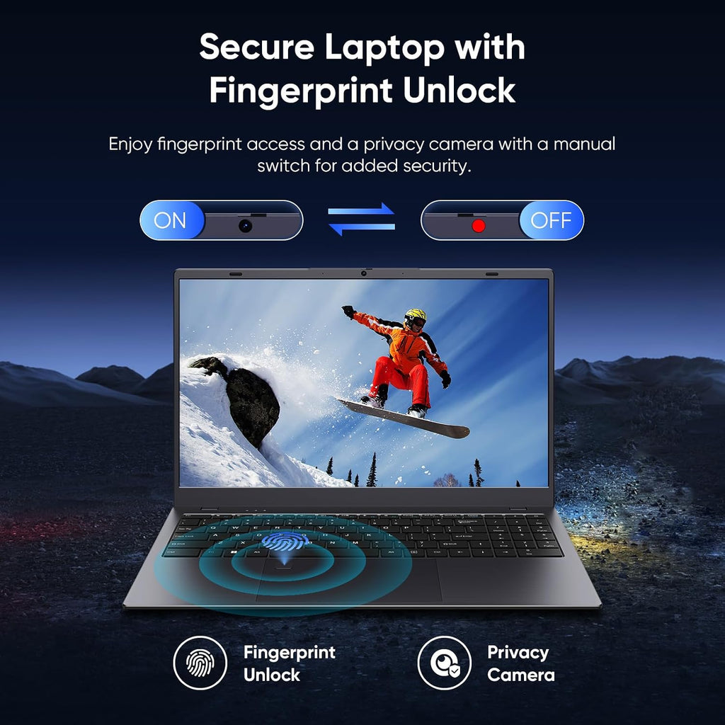Coolby 15.6inch Laptop, 12GB RAM/256GB SSD, 1920x1080 IPS Display, Intel N95(Beats N5095) Quad Core Laptop Computer, Support Fingerprint, WiFi 5, BT