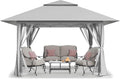 CROWN SHADES 11X11 Outdoor Pop Up Gazebo Base 10X10 Patio Gazebos Patented Center Lock Quick Setup Newly Designed Storage Bag Instant Canopy Tent with Mosquito Nettings (11x11, Gray)