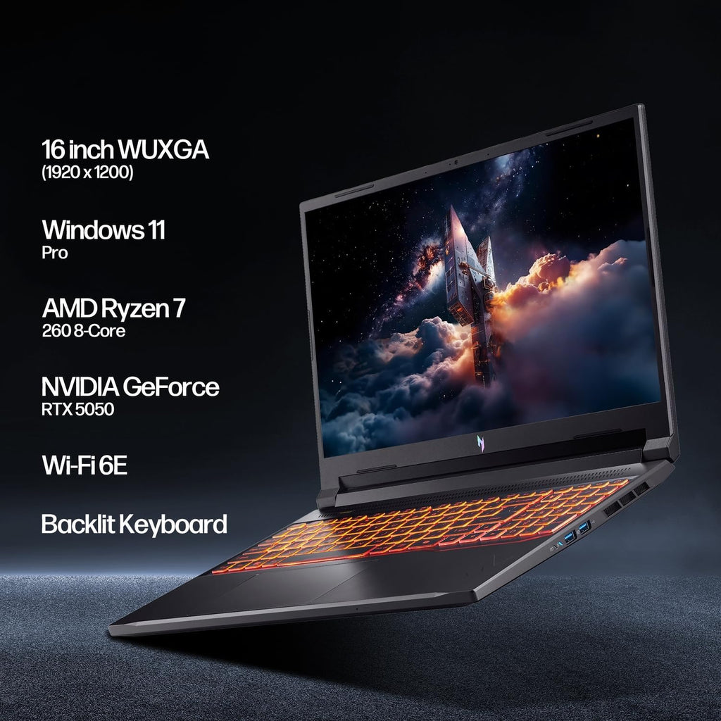 acer Nitro V 16 AI Creator Laptop, 16' WUXGA Display, NVIDIA RTX 5050, AMD Ryzen 7 260 180Hz, 32GB RAM, 1TB SSD, WiFi 6, Backlit Keyboard, with Mytrix Assy HDMI Cable Office Lifetime, Windows 11 Pro