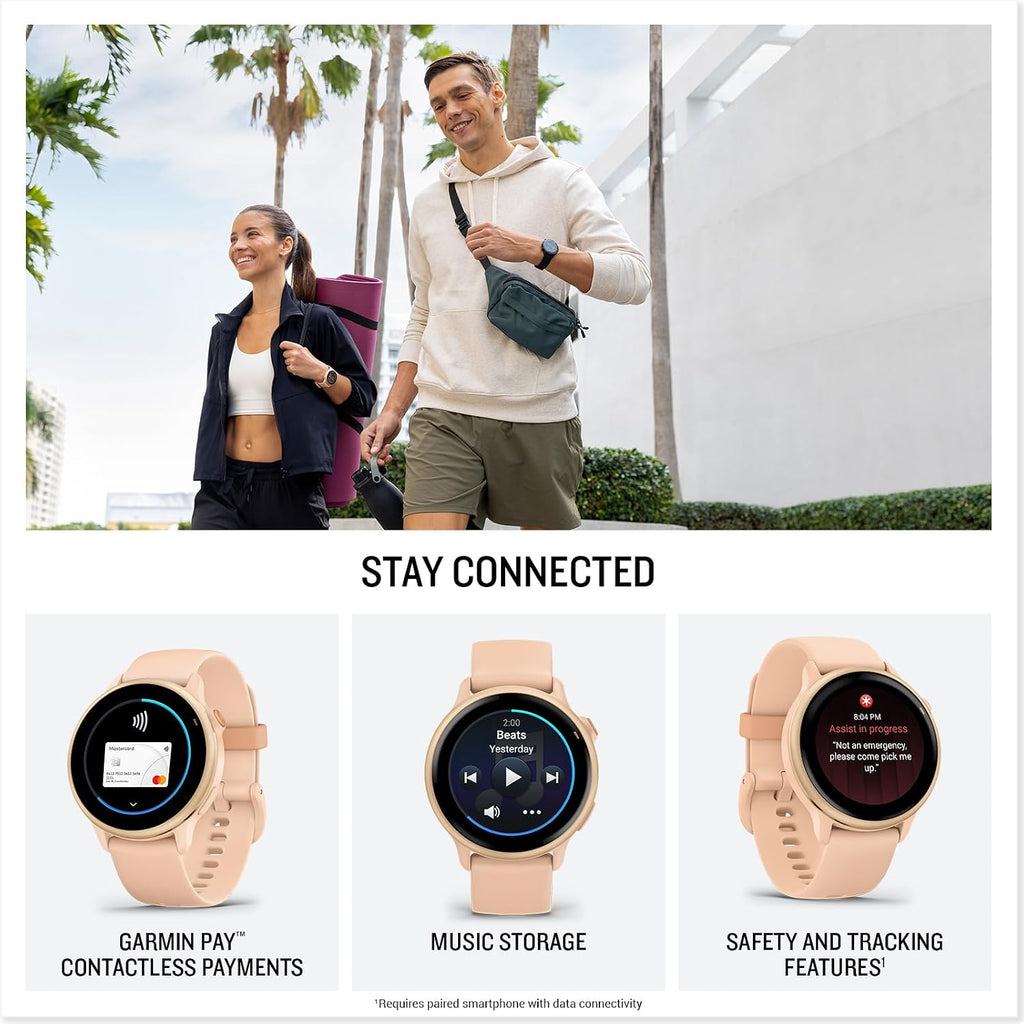 Garmin Vivoactive 6 Fitness GPS Smartwatch AMOLED Display Metallic Pink Dawn with Pink Band, 11-Day Battery, 80+ Sports Modes, Activity Tracking Smart Features, Music, Contactless Payments Bundle